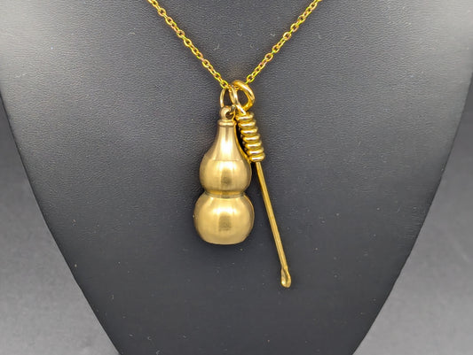 Gold Magic Wire Wrap Mini Spoon & XL Gourd Jar EDC Rave Keyring