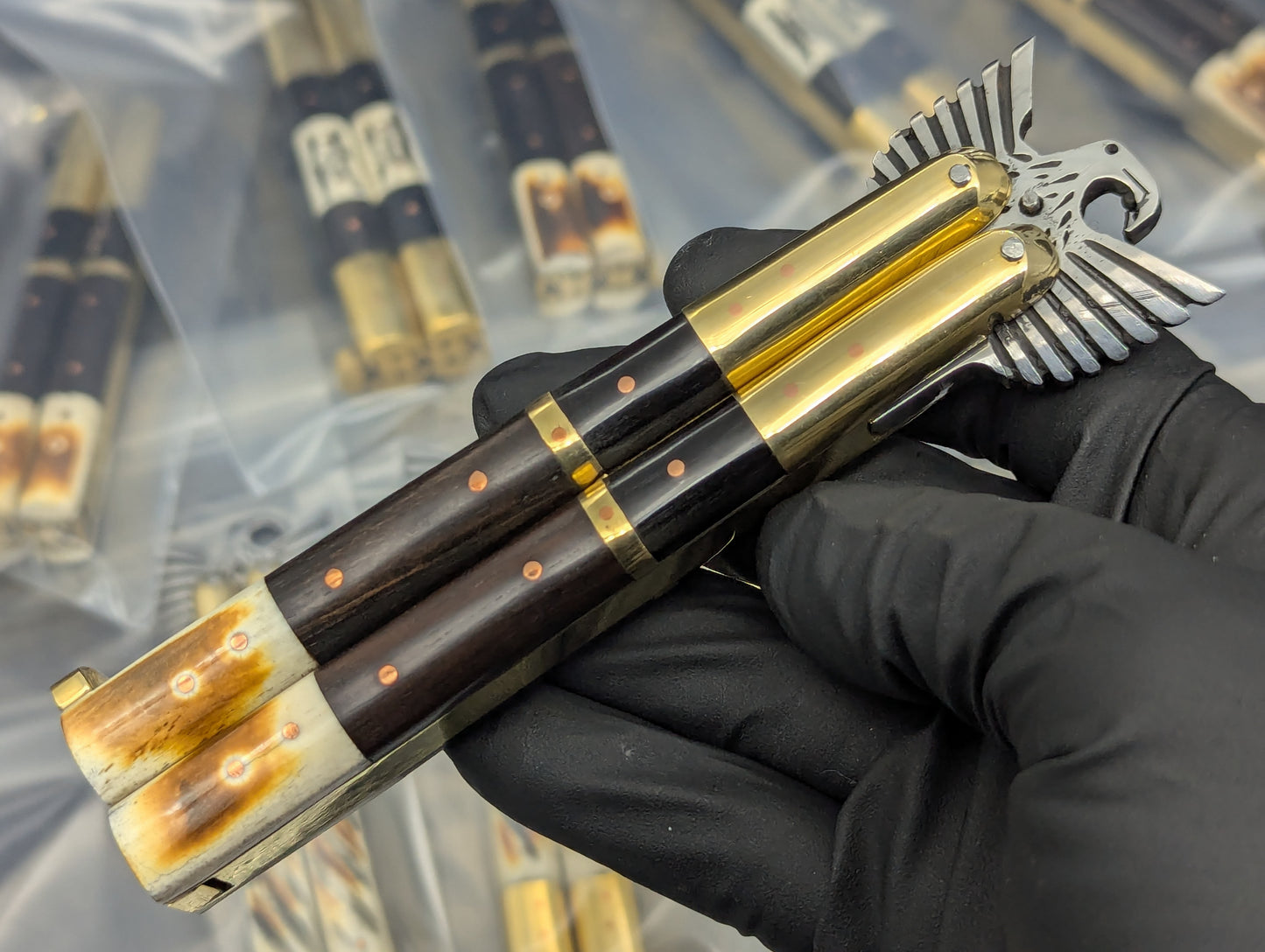 22CM PHILIPPINES HANDMADE EAGLE BALISONG BONE/ HORN CLIP