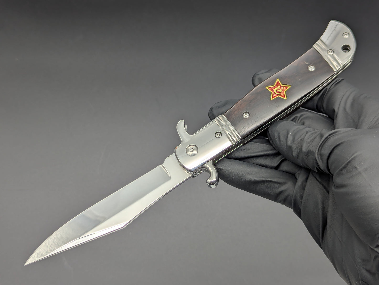 USSR Hidden Release Automatic Knife Dark Wood