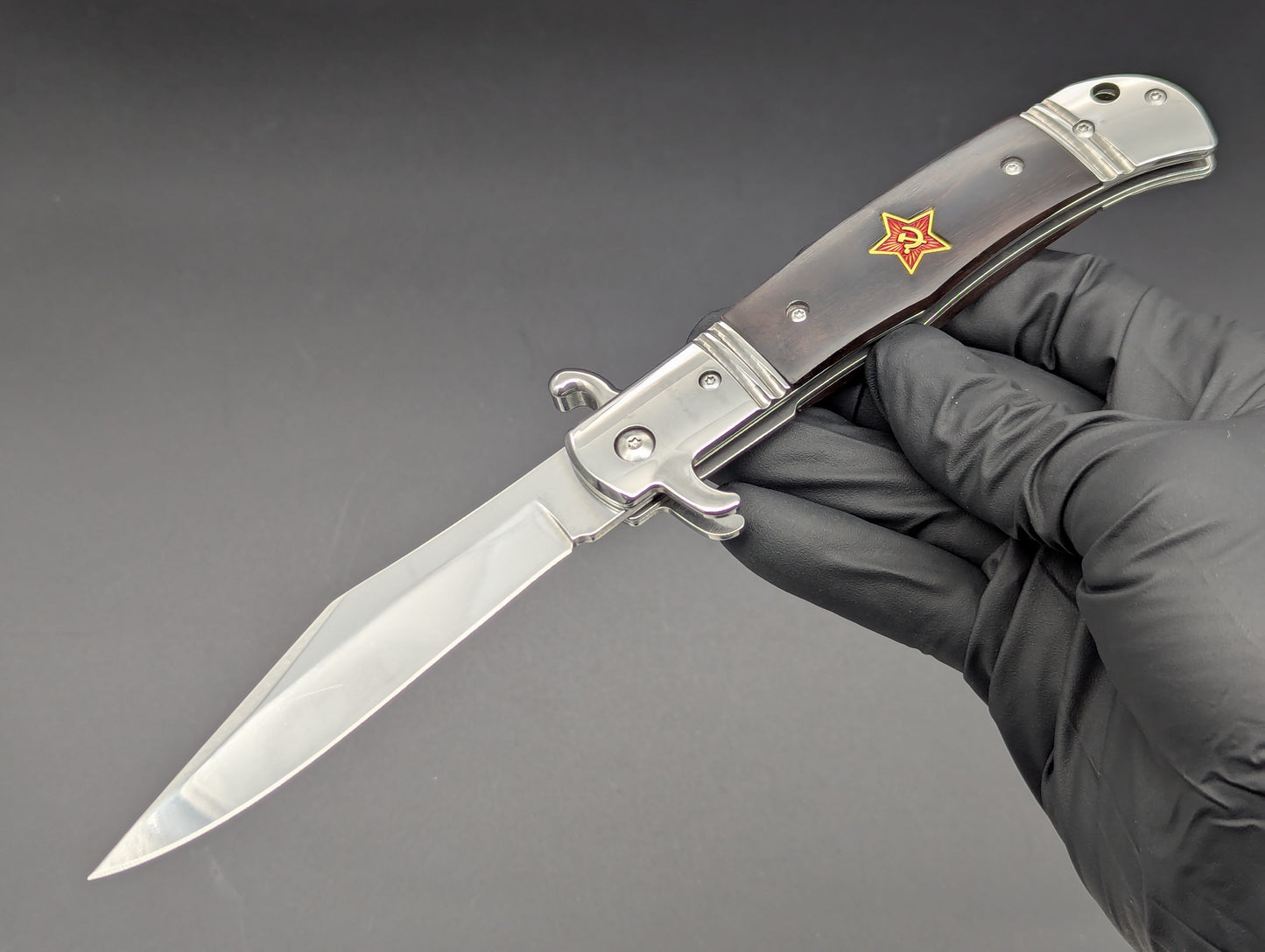 USSR Hidden Release Automatic Knife Dark Wood
