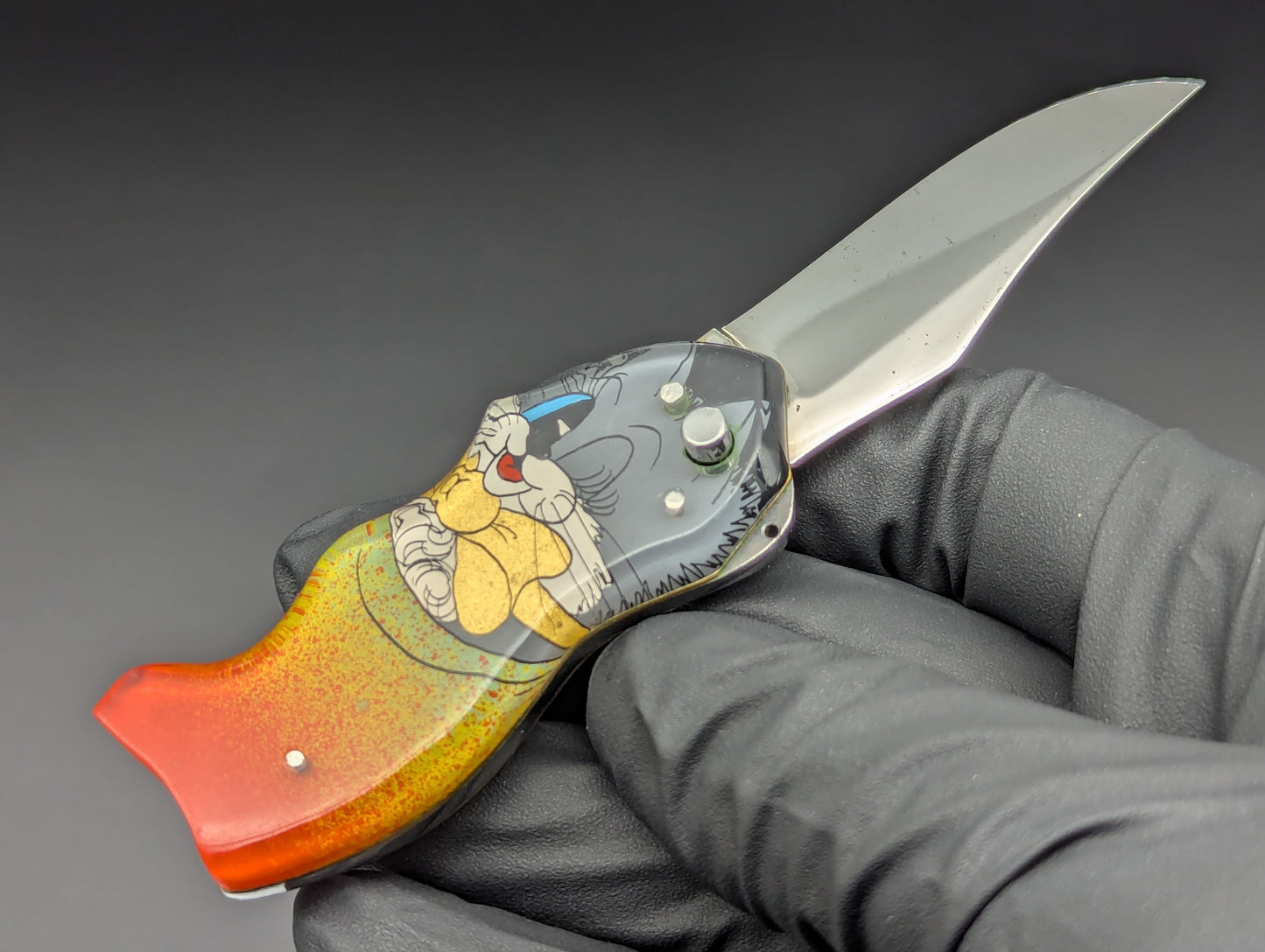 VINTAGE RUSSIAN PRISON MADE KNIFE KITTEN CARTOON