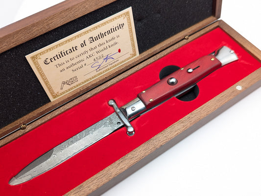 AKC ITALY 9" RED PAKKAWOOD DAMASCUS SWINGUARD