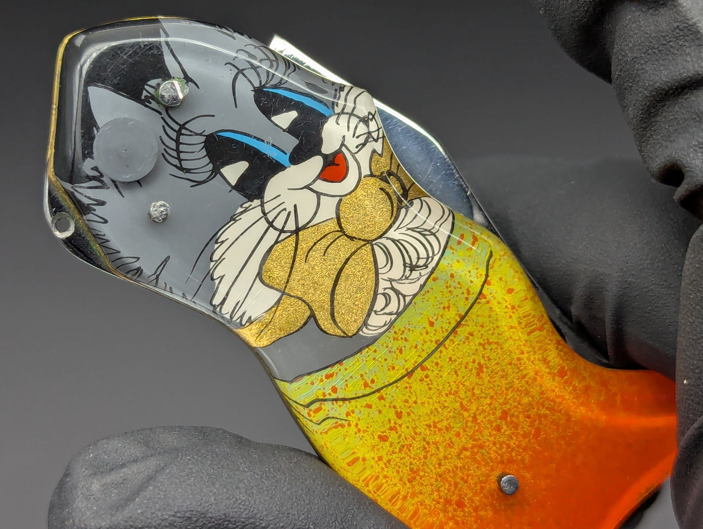 VINTAGE RUSSIAN PRISON MADE KNIFE KITTEN CARTOON