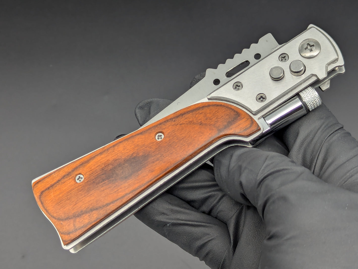 XL RIFLE FLASHLIGHT AUTOMATIC KNIFE ROSEWOOD