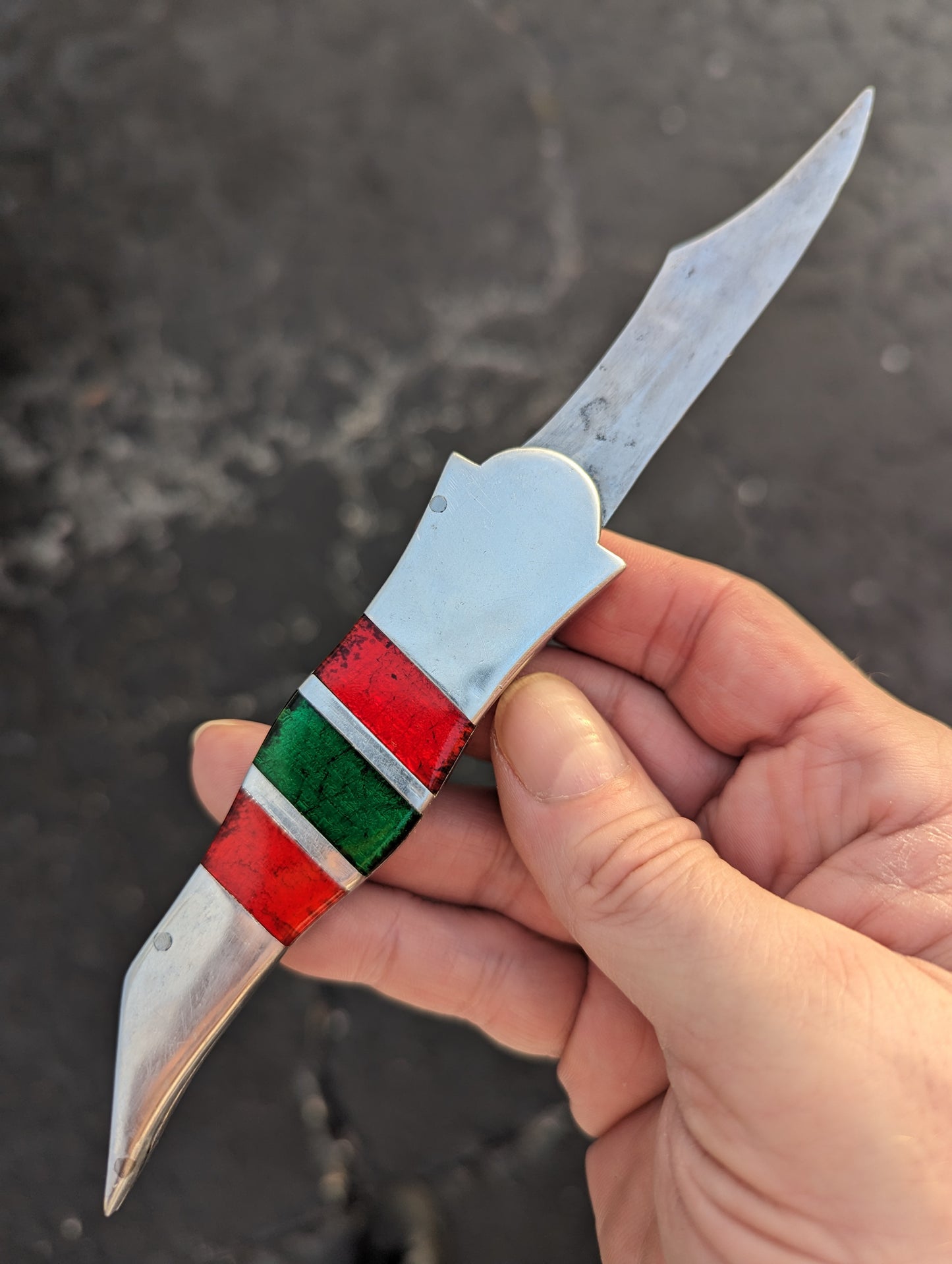 Vintage Russian Prison Switchblade Knife Red & Green Jeweled