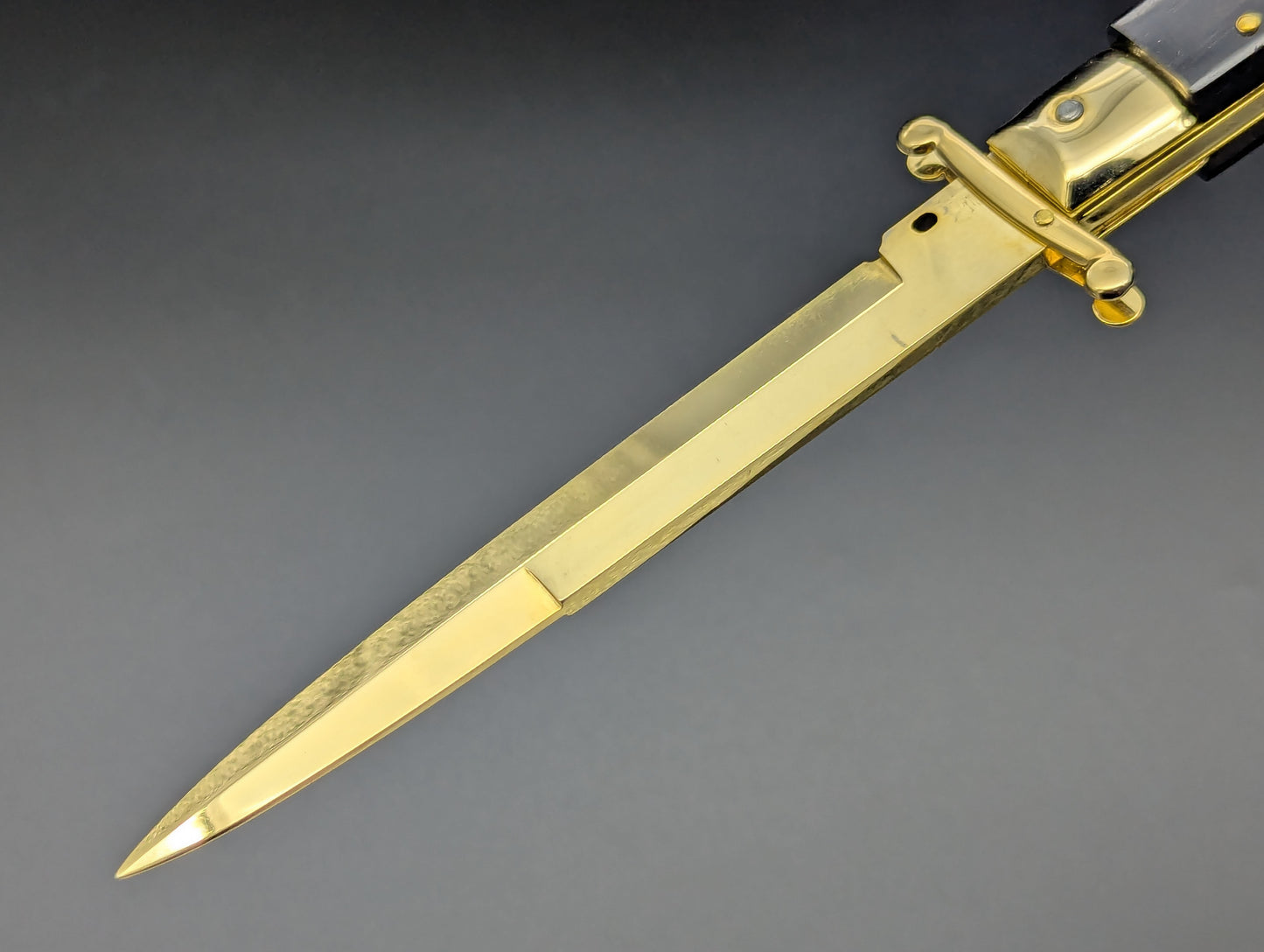 24K GOLD 11" FRANK BELTRAME EBONY WOOD SWINGUARD SWITCHBLADE KNIFE