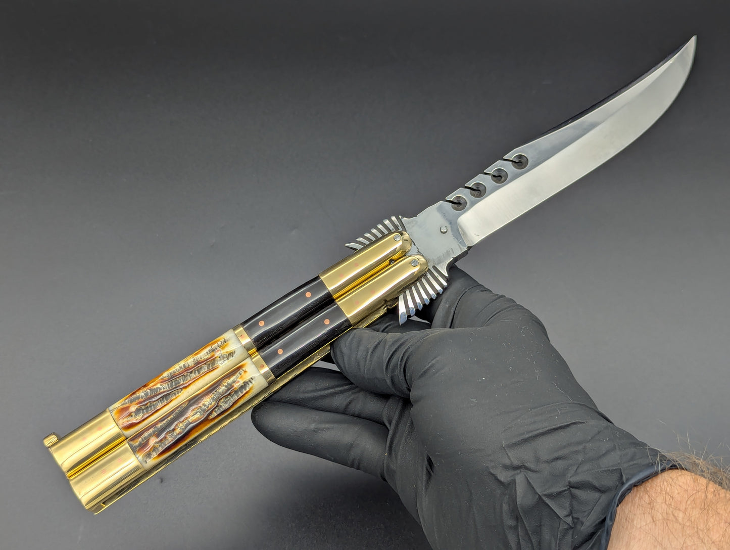 29CM RAMBO EAGLE TANG BRASS DEER HORN FHM BALISONG