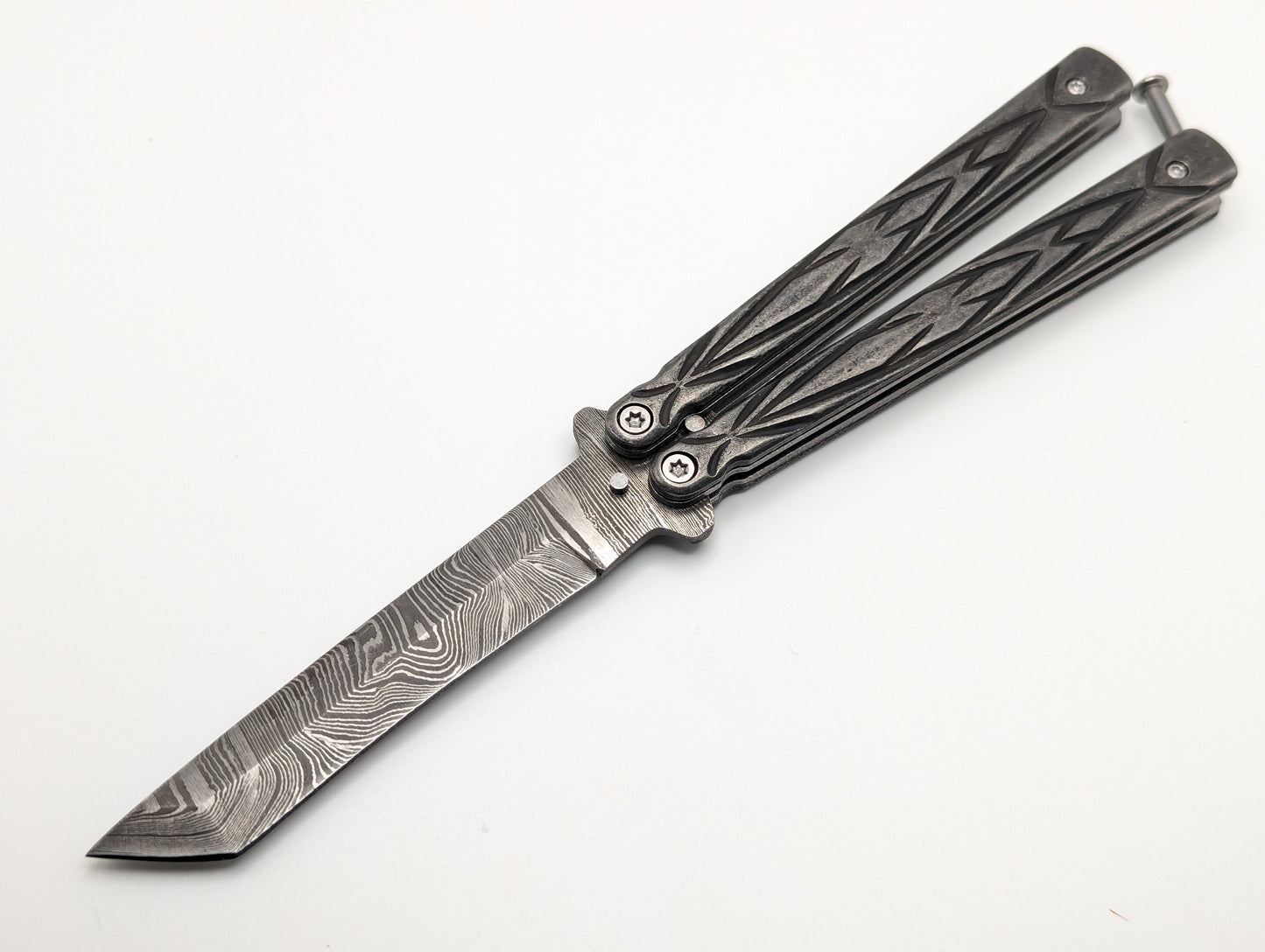 9" Damascus Fury Tanto Balisong Butterfly Knife