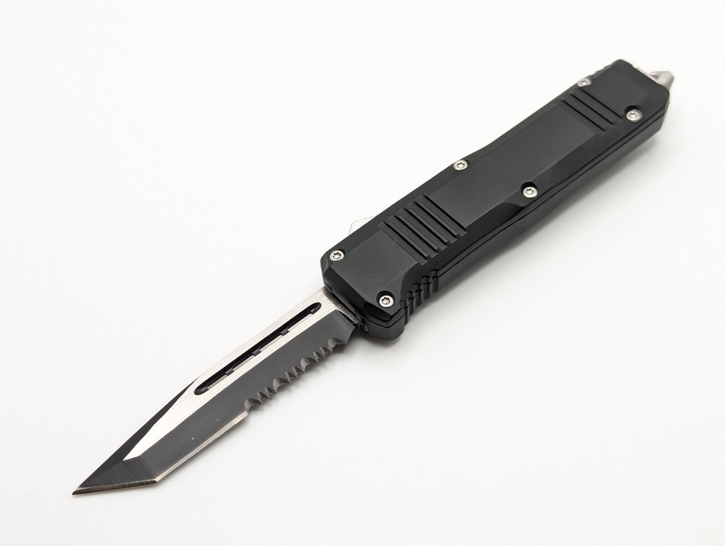 7" Black Mini Tanto Serrated D/A OTF Knife