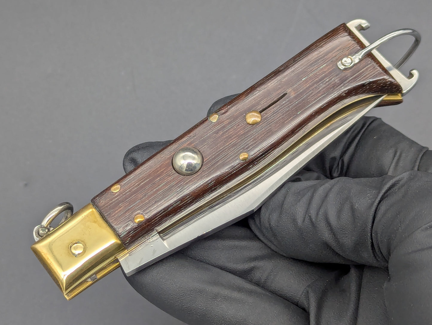 8" JAGUAR ITALIAN SHELL PULLER HUNTING KNIFE WOOD & BRASS